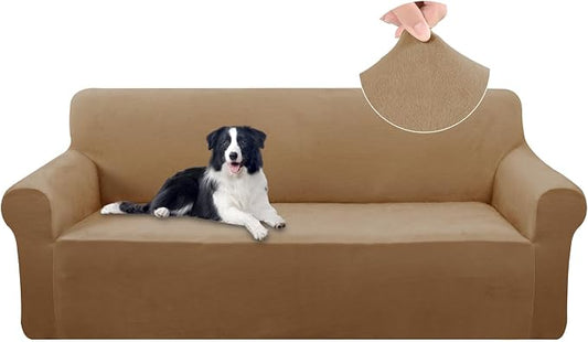 U-NICE HOME Velvet Sofa Covers Stretch Couch Covers for 3 Cushion Couch Furniture Protector Sofa Slipcover (Large, Camel) by U-NICEHOME