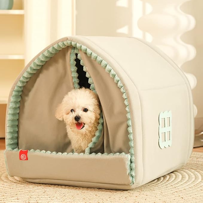 Dog Cave Bed,Cat House Winter Warm Dog House, Closed Winter Covered Dog Bed Cat Bed Tent, Dog Hideout Pet House Pet Bed All Seasons Applicable for Cat and Puppies Below 33lbs/15kg (A, Small) by HZYSHH