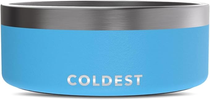 Coldest Dog Bowl - Anti Rust Metal, Non Slip, 3 Layers Insulated Stainless Steel Dog Bowls - Spill Proof & Heavy Duty - Water Bowl for Dogs, Cats & Pets, Dish Washer Safe (64 oz, Celestial Blue) by Coldest