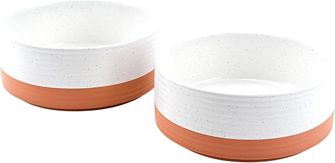 SPUNKYJUNKY Ceramic Dog and Cat Bowls 2 Pack, 6.1'' Dog and Cat Food Water Double Feeding Bowls Non-Slip for Cats and Medium Sized Breed Dogs Microwave Dishwasher Safe - 28.7 OZ, 2pcs, Pattern White by SPUNKYJUNKY