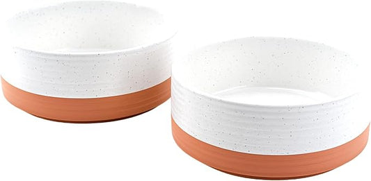 SPUNKYJUNKY Ceramic Dog and Cat Bowls 2 Pack, 6.1'' Dog and Cat Food Water Double Feeding Bowls Non-Slip for Cats and Medium Sized Breed Dogs Microwave Dishwasher Safe - 28.7 OZ, 2pcs, Pattern White by SPUNKYJUNKY