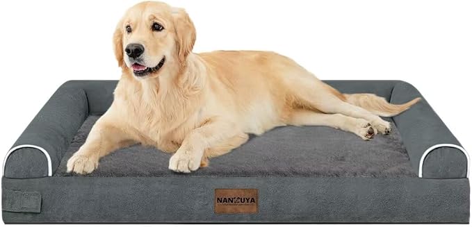 NANUYA Orthopedic Dog Bed for Large Dogs, 36 x 27 Inch, Dark Grey | Egg crate foam for joint support, 3-sided bolster pet sofa, waterproof lining, washable cover, and non-skid base - Image 8