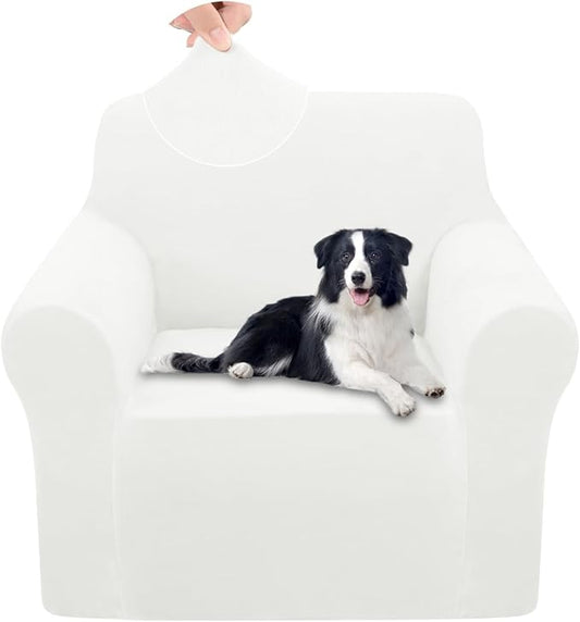 U-NICE HOME Velvet Chair Sofa Covers Stretch Couch Cover Furniture Protector Sofa Slipcover for Dogs (Chair, Off White) by U-NICEHOME