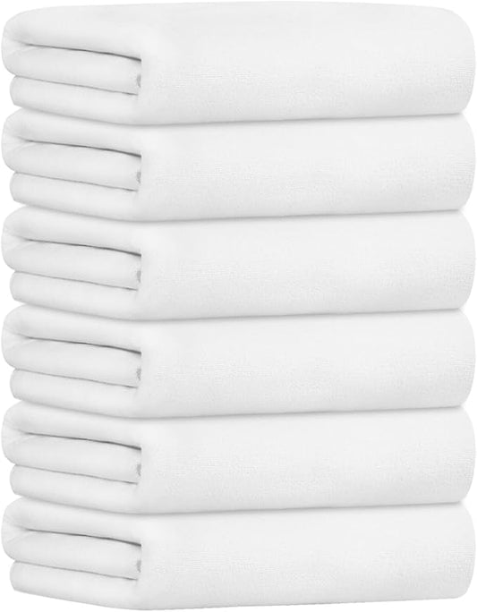 JML Bath Towels with Hanging Loop, White, 30" x 60", 6 Pack | Microfiber, Large,Soft, Absorbent, Quick-drying for Hair Wrap, Sauna, Dorm, Yoga by JML
