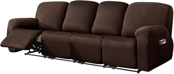 vctops Diamond Recliner Sofa Covers 10-Pieces Stretch Large RV Couch Covers for 4 Seats Reclining Slipcovers Soft Solid Furniture Protector (Dark Coffee,4 Seat) by vctops