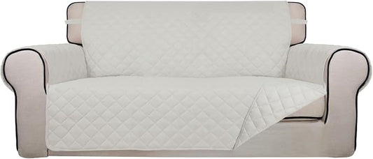 PureFit Reversible Quilted Couch Covers for Dogs Loveseat Sofa Cover 54" | Ivory/Ivory, Water Resistant Couch Protector, Washable Pet Couch Cover with Non Slip and Elastic Straps For Kids by PureFit