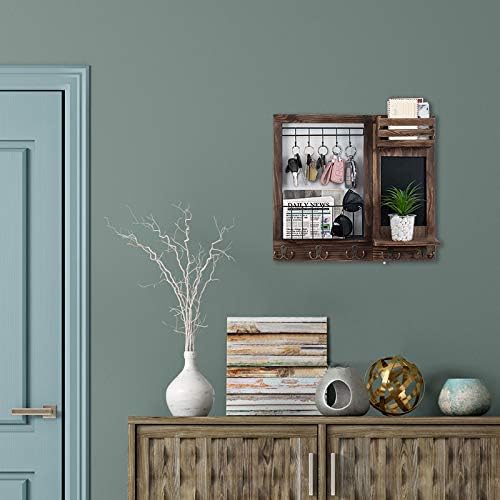 Key Holder for Wall, Mail Organizer Wall Mount with 5 Hooks and Shelf | Home Decorative with 5 Double Hooks and Chalkboard for Home Coat/Letter/Dog Leash/Entryway/Hallway/Living Room Decor - Image 5