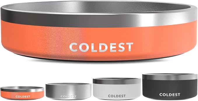 Coldest Dog Bowl - Anti Rust Metal, Non Slip, 3 Layers Insulated Stainless Steel Dog Bowls - Spill Proof & Heavy Duty - Water Bowl for Dogs, Cats & Pets, Dish Washer Safe (21 oz, Mars Red Glitter) by Coldest
