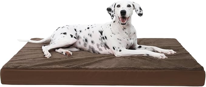 KSIIA Orthopedic Dog Bed for Extra Large Dogs with Waterproof, Brown, 47x29 | Deluxe Soft Plush Dog Crate Bed, Washable Pet Mat with Removable Cover & Egg Crate Foam for Extra Large Dogs Sleeping by KSIIAPetProducts