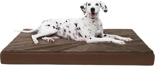 KSIIA Orthopedic Dog Bed for Extra Large Dogs with Waterproof, Brown, 47x29 | Deluxe Soft Plush Dog Crate Bed, Washable Pet Mat with Removable Cover & Egg Crate Foam for Extra Large Dogs Sleeping by KSIIAPetProducts