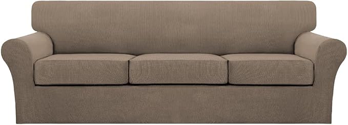 Turquoize 4 Piece Sofa Covers for 3 Cushion Couch Sofa Slipcover Soft Couch Cover for Dogs-Washable Sofa Furniture Covers with 3 Individual Large Cushion Covers (XL Sofa, Macchiato) by Turquoize