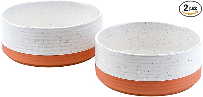 SPUNKYJUNKY Ceramic Dog Bowls 2 Pack, 8.3'' Dog Food Water Double Feeding Bowls Non-Slip for Large Sized Breed Microwave Dishwasher Safe - 60 OZ, 2pcs, Pattern White by SPUNKYJUNKY
