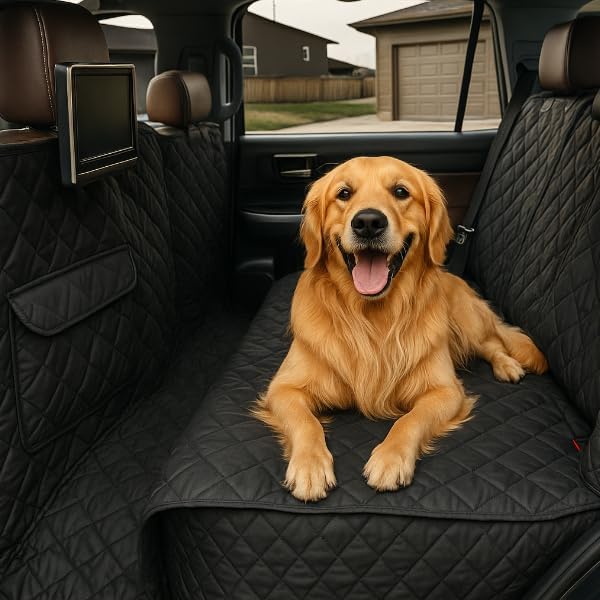 Formosa Covers Deluxe Quilted and Padded Dog Car Back Seat Cover with Non-Slip Back Best for Car Truck and SUV - Travel with Your Pet Mess Free - Universal Fit 56"x94", Black by FormosaCovers