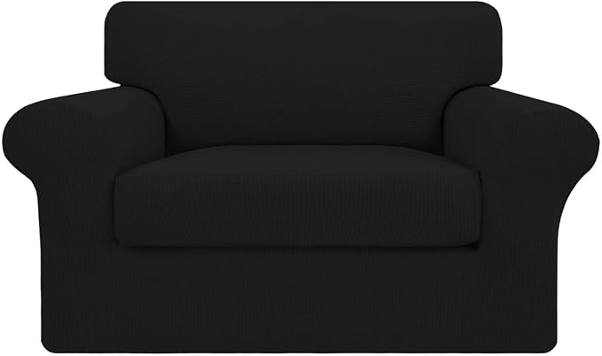 Easy-Going 2 Pieces Stretch Oversized Chair Couch Cover Sofa Cover for Dogs Sofa Slipcover for Separate Cushion Couch Jacquard Fabric Elastic Furniture Protector for Pets (Black, Oversized Chair) by Easy-Going