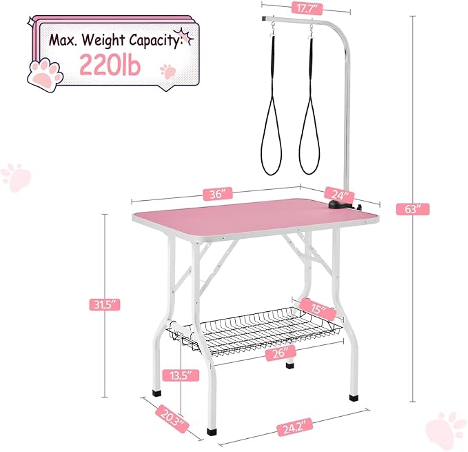 Topeakmart Foldable Portable Pet Grooming Table - 36in Professional Dog Cat Trimming Table w/Adjustable Arm & 2 Nooses, Maximum Capacity Up to 220lbs - Image 2