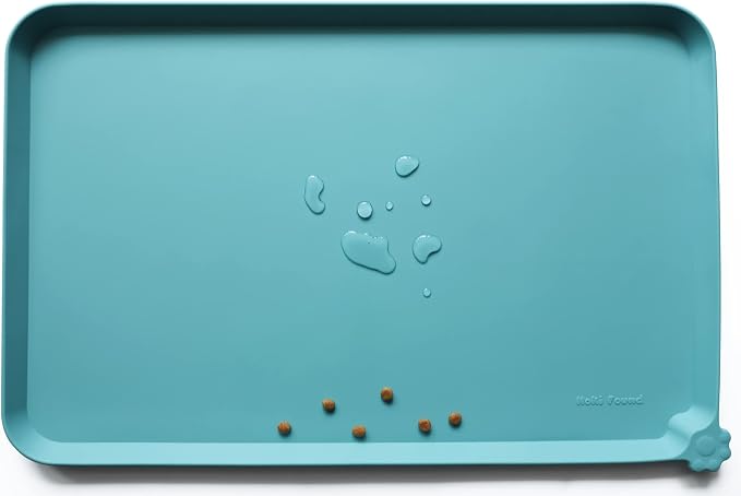 Hoki Found L Silicone Pet Food Mats Tray - Non Slip Pet Dog Cat Bowl Mats Placemat - Dog Pet Cat Feeding Mat - Waterproof Dog Cat Food Mats -Pet Water Mats for Carpet -Glacier by Hoki+Found