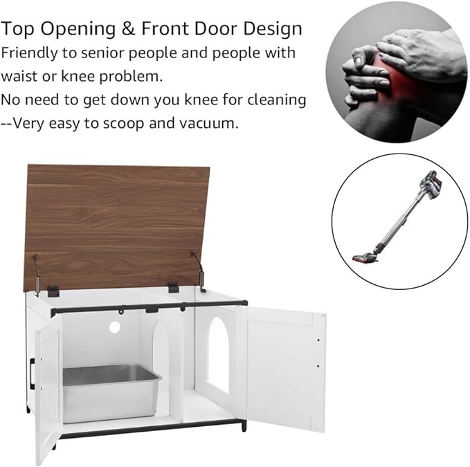 unipaws Top Opening Cat Litter Box Enclosure Furniture, Flip Top Design | XL Extra Large Cat Box, Friendly to Elderly People, High Jumbo Automatic Litter Box Cover Hidden for Large Cat - Image 4