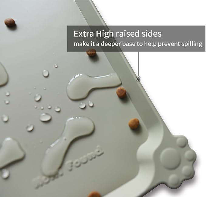Hoki Found Large Silicone Non Slip Pet Food Mats - Bowl Placemats for Dog Cat - Waterproof - Cream Green - Image 2