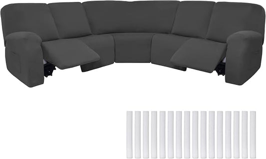 Peryiter 7 Pcs L Shape Sectional Recliner Sofa Covers 5 Seat Sectional Couch Covers Milk Silk Velvet Stretch Reclining Sofa Slipcover Furniture Protector for Living Room(Dark Gray,Milk Silk) by Peryiter