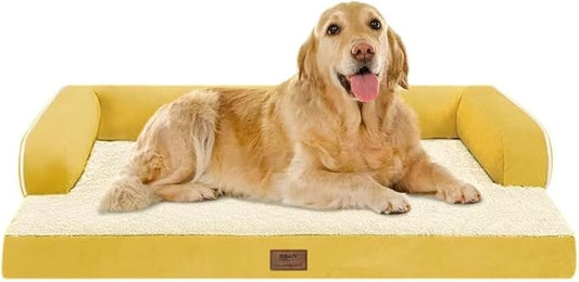 MEKIY Orthopedic XL Dog Bed with Bolster for Extra Large Size Dogs | Pillow Support for Neck Relief, Egg Crate Foam, Skin-Friendly Surface, Waterproof Liner, Anti-Slip Bottom, 42 x 30 Inch by Mekiy