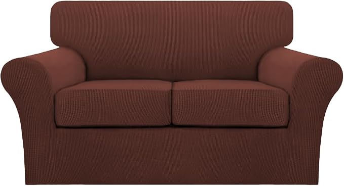 Turquoize 3 Piece Sofa Covers For 2 Cushion Couch Sofa Slipcover Soft Couch Cover For Dogs-Washable Sofa Furniture Cover With 2 Individual Cushion Covers, Thick Jacquard Fabric (Loveseat, Burnt Brick) by Turquoize