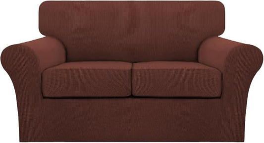 Turquoize 3 Piece Sofa Covers For 2 Cushion Couch Sofa Slipcover Soft Couch Cover For Dogs-Washable Sofa Furniture Cover With 2 Individual Cushion Covers, Thick Jacquard Fabric (Loveseat, Burnt Brick) by Turquoize