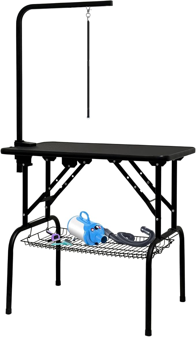 Baohe-32 Inch Dog Grooming Table - Pet Grooming Table - Foldable, Adjustable Arm, Portable, Non-Slip Grooming Table for Dogs at Home - Black - Image 6