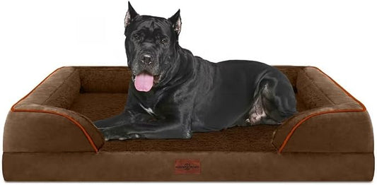Comfort Expression Orthopedic Dog Bed for Extra Large Dogs with Bolster | Waterproof Dog Couch Bed with Washable Cover & Non-Slip Bottom, Supportive Egg Crate Foam Big Dog Bed, 53x42Inch by ComfortExpression