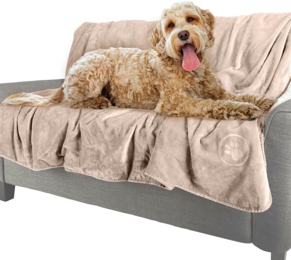 Waterproof Blanket for Pets - Reversible Throw Protects Couch, Car, and Bed from Spills, Stains, or Fur - Plush Blanket by Petmaker (Tan) - Image 4