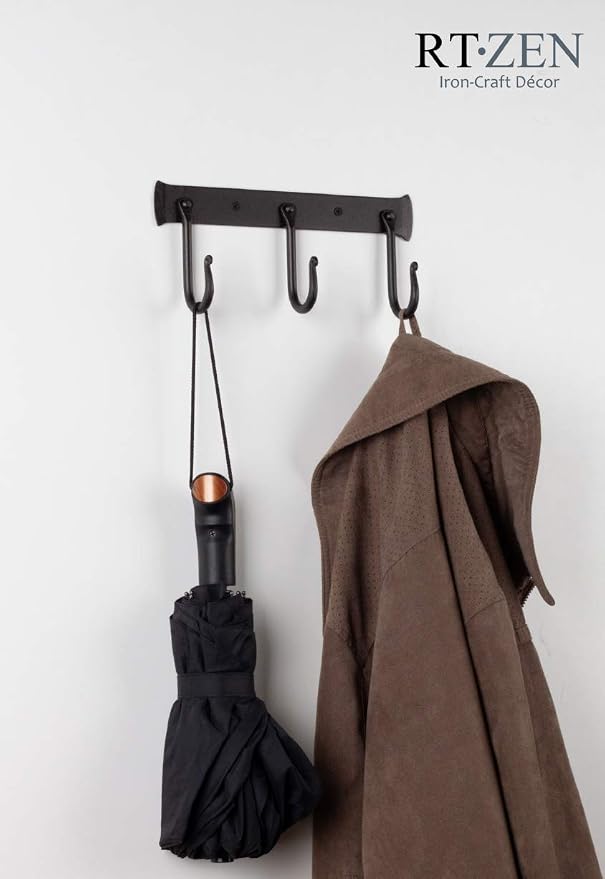 RTZEN Classic Farmhouse Wall Mount Multi-Use Wrought Iron Hook Set (3 Pack) | Decorative Rustic Metal Handcrafted Bathroom, Entreyway Home Decor Hooks Suitable for Coats, Towels, Robe or Hat Hanging - Image 2