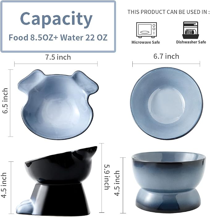 Nihow Dog Food & Water Bowls: Elevated Ceramic Bowls for Medium/Small Dog | Food Safe Raised Puppy Bowls - Gray Pet Bowl for Protecting Pet's Spine (Set of 2) - Image 2