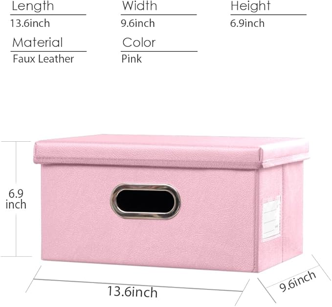 PRANDOM Collapsible Storage Box with Lid [3-Pack] Leather Fabric Foldable Storage Bin Organizer Container Basket Cube with Cover for Home Bedroom Closet Office Nursery Pink(13.6x9.6x6.9) - Image 5