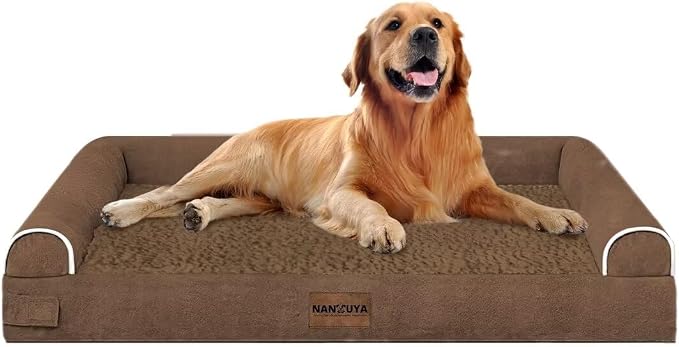 NANUYA Orthopedic Dog Bed for X-Large Dogs, 40 x 32 Inch, Dark Coffee | Egg crate foam for joint support, 3-sided bolster pet sofa, waterproof lining, washable cover, and non-skid base - Image 8