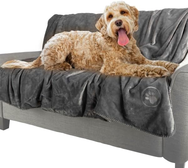 Waterproof Reversible Dog Blanket 60x70 Inches for Couch Bed Car – Soft Sherpa Fleece Pet Throw Furniture Protector Cover - Washable Pet Blanket for Dogs Cats Home Décor by PETMAKER (Gray) - Image 4