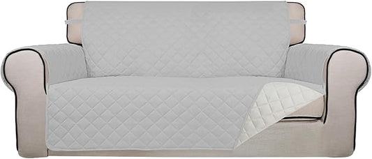 PureFit Reversible Quilted Couch Covers for Dogs Loveseat Sofa Cover 54" | Light Gray/Ivory, Water Resistant Couch Protector, Washable Pet Couch Cover with Non Slip and Elastic Straps For Kids by PureFit