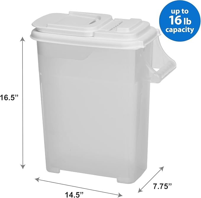 Buddeez Pet Food Storage Container - 16 LB Capacity Dog Food Storage Container, Cat Food Container, Bird Seed Storage Container with Durable EZ Grip Handle and EZ Flip Lid with Pour Spout (White Lid) - Image 2