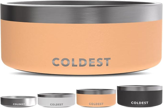 Coldest Dog Bowl - Anti Rust Metal, Non Slip, 3 Layers Insulated Stainless Steel Dog Bowls - Spill Proof & Heavy Duty - Water Bowl for Dogs, Cats & Pets, Dish Washer Safe (64 oz, Sahara Peach) by Coldest