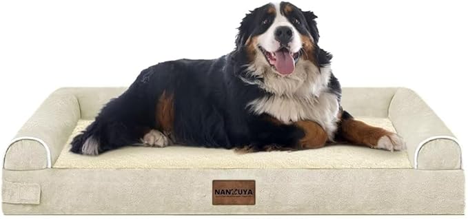 NANUYA Orthopedic Dog Bed for Jumbo Dogs, 53 x 42 Inch, Beige | Egg crate foam for joint support, 3-sided bolster pet sofa, waterproof lining, washable cover, and non-skid base - Image 8