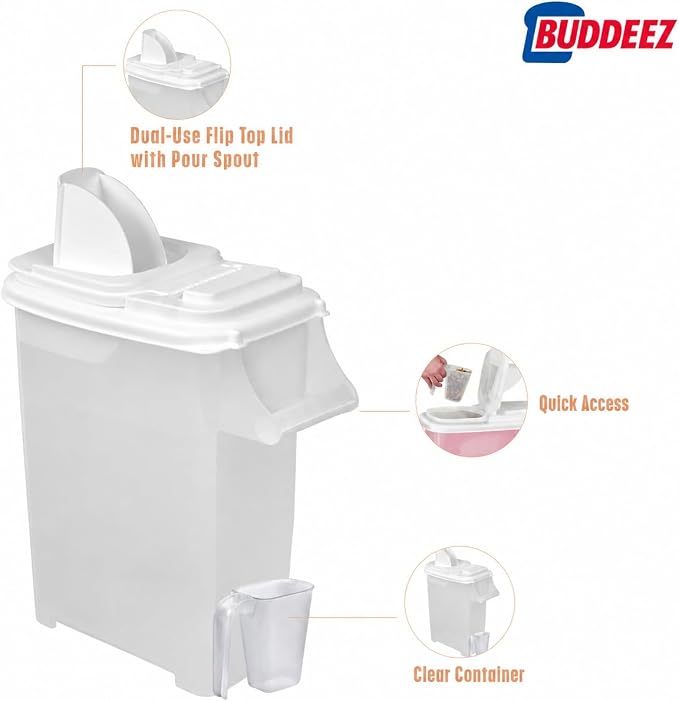 Buddeez 32 Quart Pet Food Dispenser with Lid - Airtight Storage for Dog Food, Cat Food, and Bird Seed - Easy Pour Spout for Mess Free Serving - Image 6
