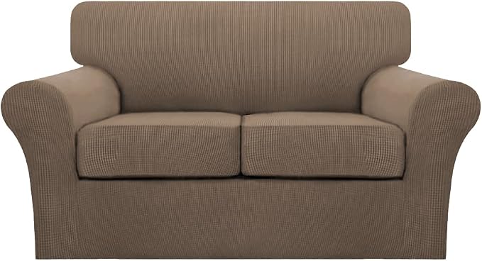 Turquoize 3 Piece Sofa Covers for 2 Cushion Couch Sofa Slipcover Soft Couch Cover for Dogs-Washable Sofa Furniture Cover with 2 Individual Cushion Covers, Thick Jacquard Fabric (Loveseat, Macchiato) by Turquoize
