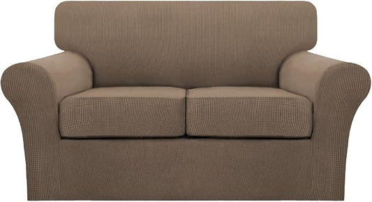 Turquoize 3 Piece Sofa Covers for 2 Cushion Couch Sofa Slipcover Soft Couch Cover for Dogs-Washable Sofa Furniture Cover with 2 Individual Cushion Covers, Thick Jacquard Fabric (Loveseat, Macchiato) by Turquoize