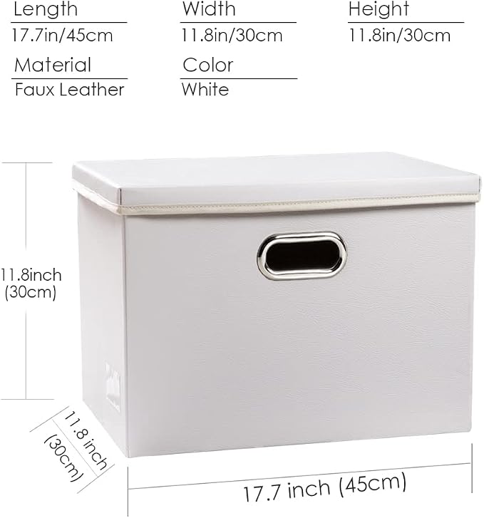 PRANDOM Large Stackable Storage Bins with Lids [3-Pack] Leather Fabric Foldable Storage Boxes Organizer Containers Baskets Cube with Cover for Bedroom Closet Office Nursery White (17.7x11.8x11.8) - Image 4