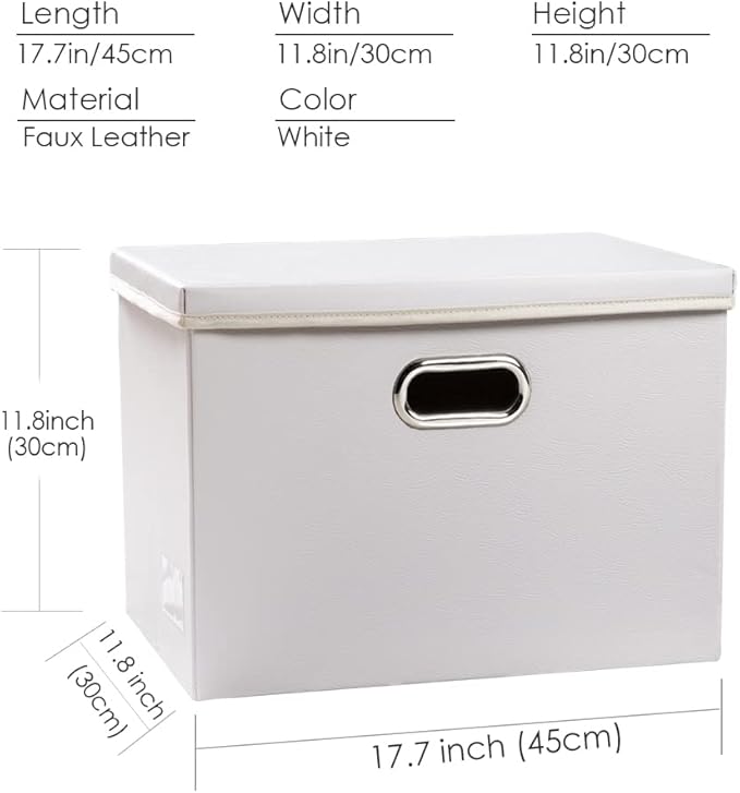 PRANDOM Large Stackable Storage Bins with Lids [5-Pack] Leather Fabric Foldable Storage Boxes Organizer Containers Baskets Cube with Cover for Bedroom Closet Office Nursery White (17.7x11.8x11.8) - Image 4