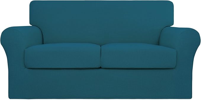 Easy-Going 3 Pieces Stretch Couch Cover Sofa Cover for Dogs Washable Sofa Slipcover for 2 Separate Cushion Couch Spandex Jacquard Fabric Elastic Furniture Protector for Pets (Peacock Blue, Loveseat) by Easy-Going