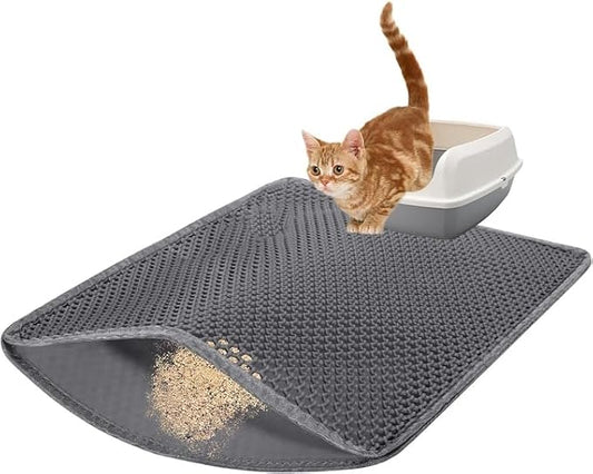 23.6” x15.7” Cat Litter Mat, Litter Trapping mat, cat mat for Litter Box, cat Litter mat Small, Honeycomb Double Layer Design, Waterproof & Urine Proof, Scatter Control, Non-Slip, Grey, 1 Pack by PetProducts