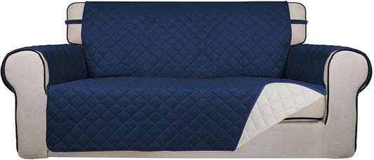 PureFit Reversible Quilted Couch Covers for Dogs Loveseat Sofa Cover 54" | Navy/Ivory, Water Resistant Couch Protector, Washable Pet Couch Cover with Non Slip and Elastic Straps For Kids by PureFit