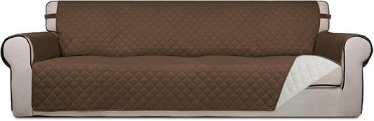 PureFit Reversible Quilted Couch Covers for Dogs Sofa Cover 4 Seater 88" | Coffee/Ivory, Water Resistant Couch Protector, Washable Pet Couch Cover with Non Slip and Elastic Straps For Kids by PureFit