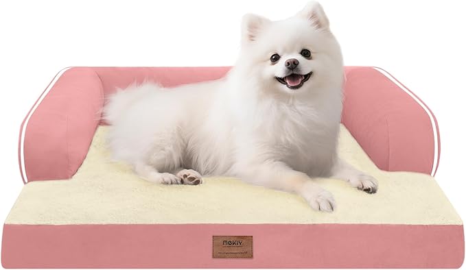 MEKIY Orthopedic Comfy Pet Sofa Dog Bed with Bolster for Small Dogs Cats | Pillow Support for Neck Relief, Egg Crate Foam, Skin-Friendly Surface, Waterproof Liner, Anti-Slip Bottom, 24 x 18 Inch by Mekiy