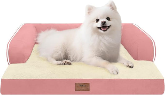 MEKIY Orthopedic Comfy Pet Sofa Dog Bed with Bolster for Small Dogs Cats | Pillow Support for Neck Relief, Egg Crate Foam, Skin-Friendly Surface, Waterproof Liner, Anti-Slip Bottom, 24 x 18 Inch by Mekiy