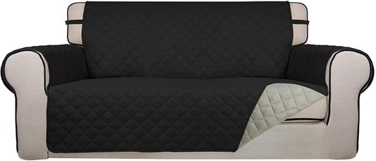 PureFit Reversible Quilted Couch Covers for Dogs Loveseat Sofa Cover 54" | Black/Beige, Water Resistant Couch Protector, Washable Pet Couch Cover with Non Slip and Elastic Straps For Kids by PureFit